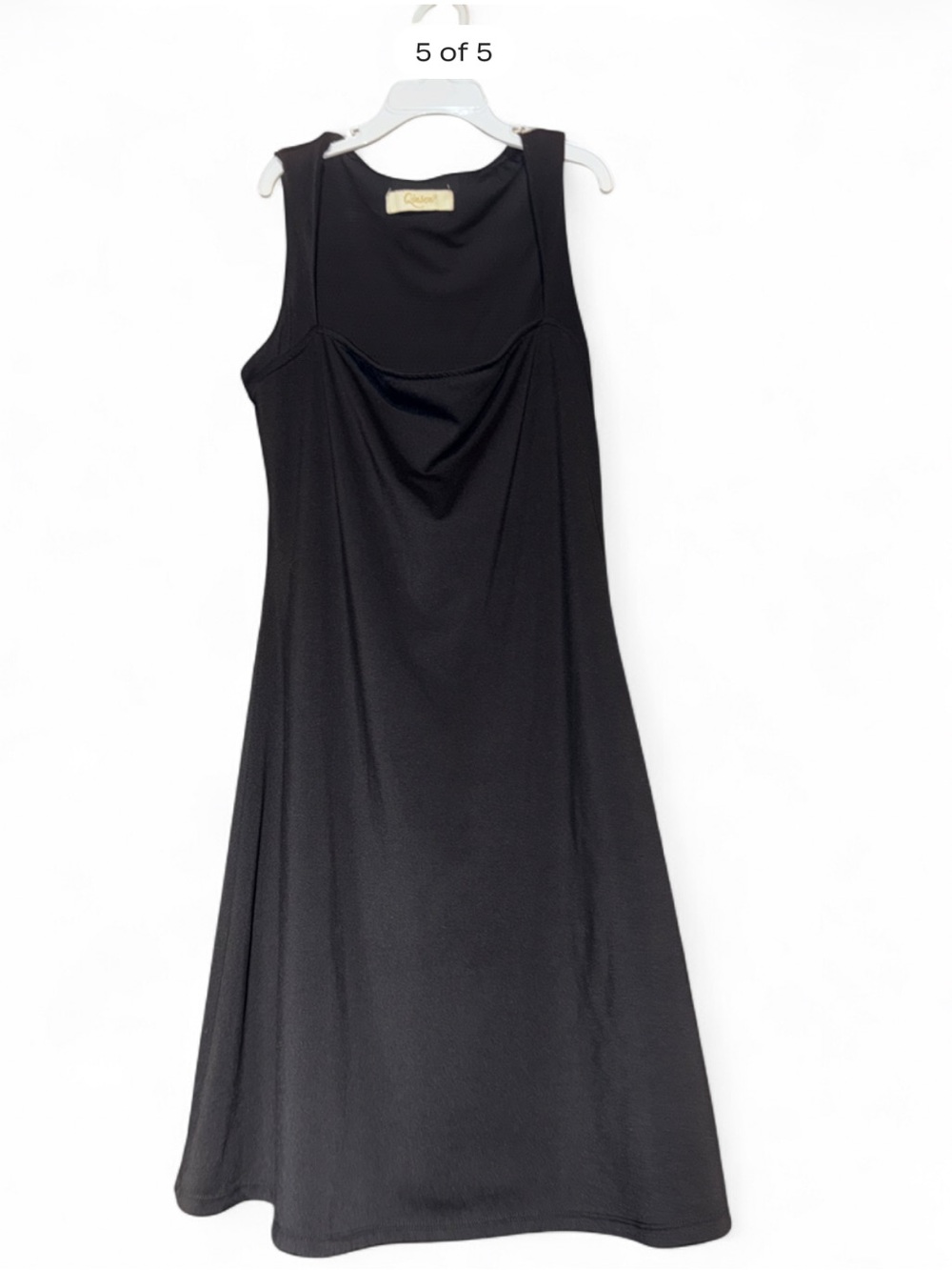 Sleek Black Midi Dress with Subtle Cowl Neck